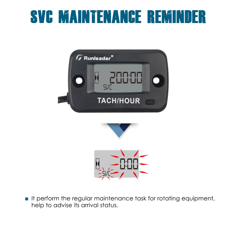 Runleader Rotating Shaft Hour Meter Tachometer,RPM Magnetic Pickup,Maintenance Reminder,Display Shutdown for Lawn Mower Generator Compressor Marine Diesel/Gas Engine Motor and Process/Power Equipment. - Image 4
